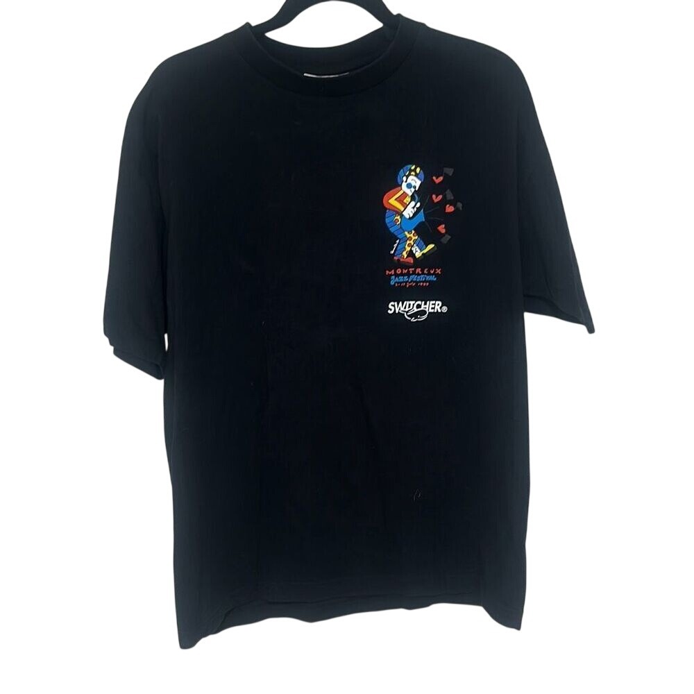 Switcher Mens Black Vintage 90's Montreux Jazz Festival Cotton T-Shirt Large